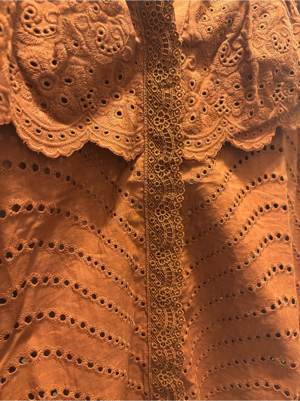 NWT CAROLINE CONSTAS Rust Eyelet Ruffle Collar Blouse - Picture 7 of 7